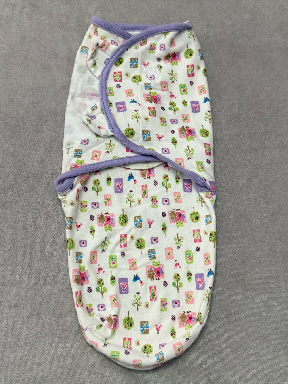 SwaddleMe Small Baby Swaddle Wrap Purple Owl Print Hook Loop Cotton Sleep Sack